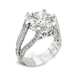 14k White Gold Art Deco Style Engraved Diamond Engagement Ring