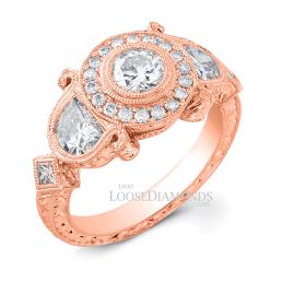 18k Rose Gold Vintage Style Half Moon Engraved Diamond Engagement Ring