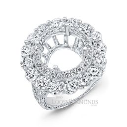 14k White Gold Classic Style Hand Engraved Diamond Halo Engagement Ring