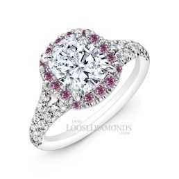 14k White Gold Modern Style Pink Diamond Halo Engagement Ring