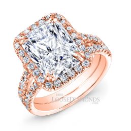 14k Rose Gold Modern Style Spilt Shank Diamond Halo Engagement Ring