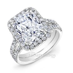 14k White Gold Modern Style Spilt Shank Diamond Halo Engagement Ring