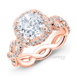 18k Rose Gold Art Deco Style Twisted Shank Diamond Halo Engagement Ring