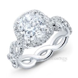 Platinum Art Deco Style Twisted Shank Diamond Halo Engagement Ring