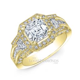 18k Yellow Gold Vintage Style Engraved Diamond Halo Engagement Ring