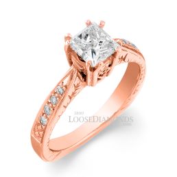 18k Rose Gold Vintage Style Engraved Diamond Engagement Ring