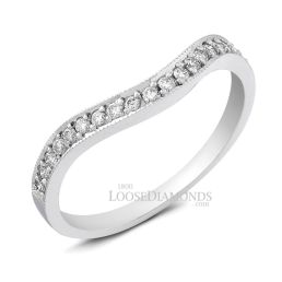 14k White Gold Classic Style Engraved Curved Diamond Wedding Band