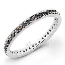 14k White Gold Classic Style Cognac Diamond Engraved Eternity Wedding Ring