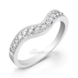 14k White Gold Classic Style Engraved Curved Diamond Wedding Band