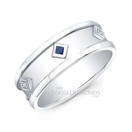 14k White Gold Men's Modern Style Diamond & Sapphire Ring