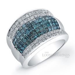 14k White Gold Modern Style Blue Diamond Wedding Ring
