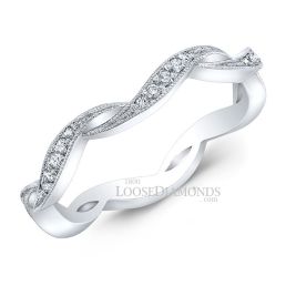 14k White Gold Vintage Style Engraved Curved Wedding Ring