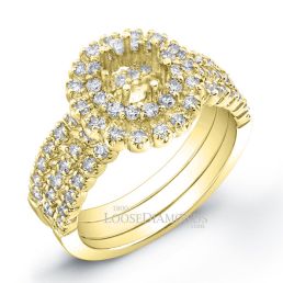 18k Yellow Gold Classic Style Halo Diamond Wedding Set