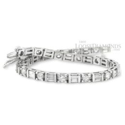 14k White Gold Modern Style Round & Baguette Diamond Bracelet