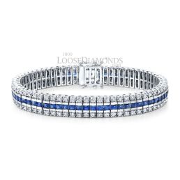 14k White Gold Modern Style Diamond & Sapphire Bracelet