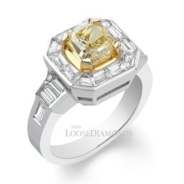 Platinum Modern Style Baguette Diamond Halo Engagement RIng