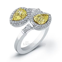 14k White Gold Art Deco Style Fancy Yellow Diamond Cocktail Ring