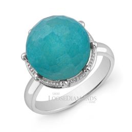 14k White Gold Classic Style Engraved Crown Opal Stone Cocktail Ring