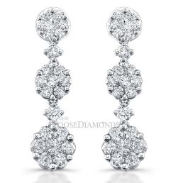 14k White Gold Modern Style Diamond Halo Dangling Earrings