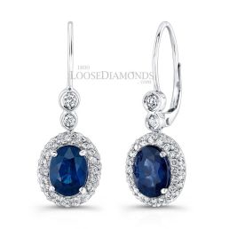 14k White Gold Modern Style Diamond & Sapphire Earrings