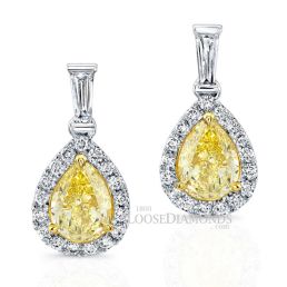 14k White Gold Classic Style Dangling Pear Shape Yellow Diamond Earrings