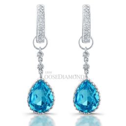 14k White Gold Modern Style Sky Blue Topaz Diamond Earrings