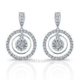 14k White Gold Tri-Halo Diamond Earrings