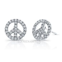 14k White Gold Peace Symbol Diamond Earrings