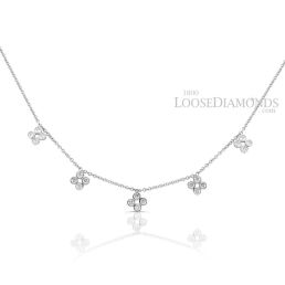 14k White Gold Classic Style Floral Style Diamond Necklace