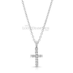 14k White Gold Classic Style Diamond Cross Pendant