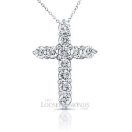 14k White Gold Classic Style Diamond Cross Pendant