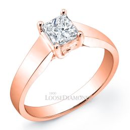 18k Rose Gold Modern Style Tapered Solitaire Engagement Ring