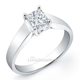 14k White Gold Modern Style Tapered Solitaire Engagement Ring