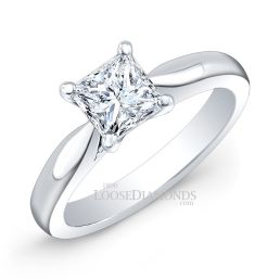 14k White Gold Modern Style Solitaire Engagement Ring
