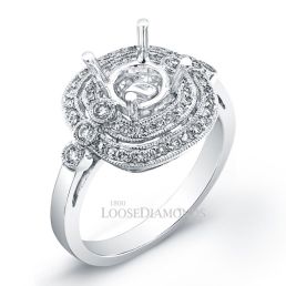 14k White Gold Vintage Art Deco Diamond Halo Engagement Ring