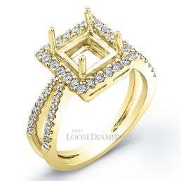 14k Yellow Gold Modern Style Split Shank Diamond Halo Engagement Ring