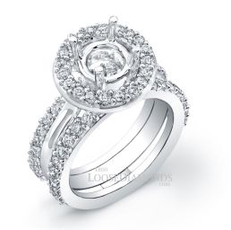 14k White Gold Modern Style Split Shank Diamond Halo Engagement Ring