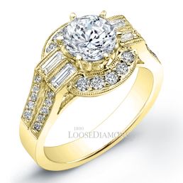 14k Yellow Gold Vintage Art Deco Engraved Diamond Engagement Ring