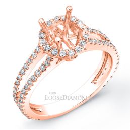 18k Rose Gold Modern Style Split Shank Diamond Halo Engagement Ring