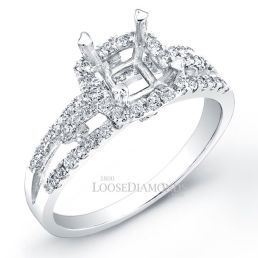 14k White Gold Modern Style Split Shank Diamond Halo Engagement Ring
