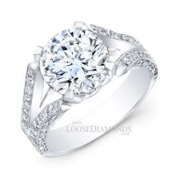 Platinum Modern Style Engraved Split Shank Diamond Engagement Ring