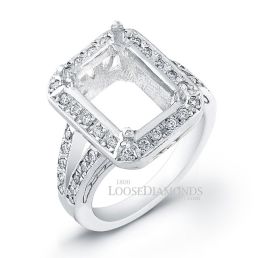 18k White Gold Modern Style Engraved Diamond Halo Engagement Ring