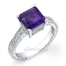 Platinum Vintage Style Engraved Diamond Engagement Ring