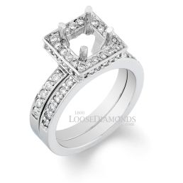 14k White Gold Modern Style Diamond Halo Wedding Set