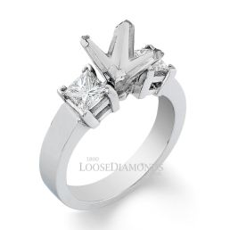 14k White Gold Modern Style 3-Stone Princess Cut Diamond Engagement Ring