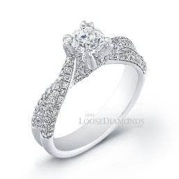 14k White Gold Modern Style Twisted Shank Diamond Engagement Ring