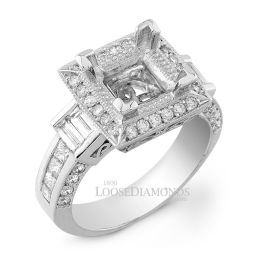 Platinum Vintage Art Deco Style Engraved Diamond Halo Engagement Ring