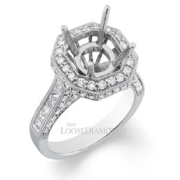 Platinum Vintage Art Deco Style Engraved Diamond Halo Engagement Ring