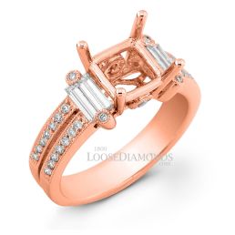 14k Rose Gold Modern Style 3-Stone Engraved Split Shank Diamond Engagement Ring