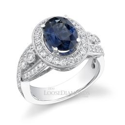 Platinum Vintage Style Engraved Diamond Halo Engagement Ring